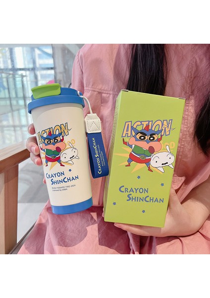 Erkekler ve Kadınlar Için 500 ml Yeni Crayon Shin-Chan Termos Bardak 2024 Yüksek Görünümlü Paslanmaz Çelik Kahve Fincanı Halatlı Saman Bardak (Yurt Dışından)