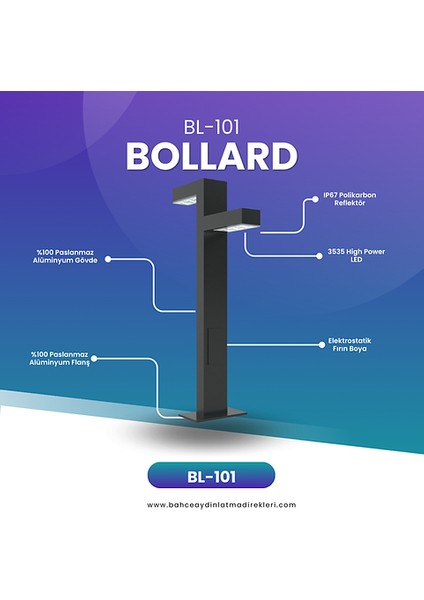 Özel Reflektörlü Bollard Aydınlatma Antrasit BL101