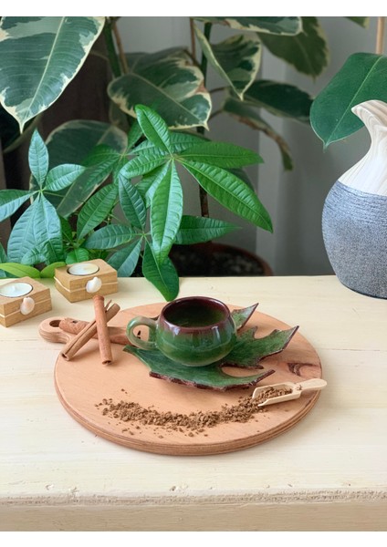 Dekoratif Yaprak Figürlü 1 Kişilik Kahve Fincanı Seti Çınar Yaprağı (Yeşilkızıl) modelleri