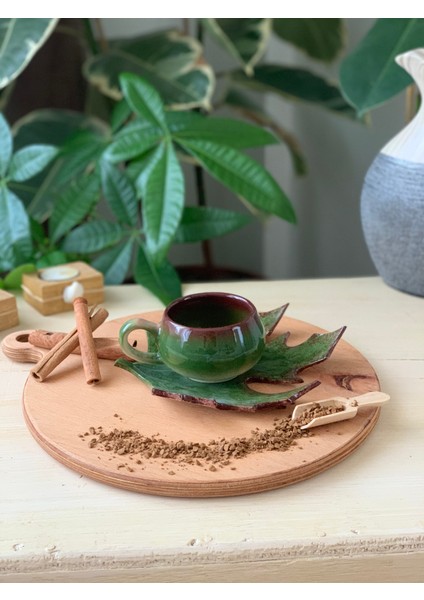 Dekoratif Yaprak Figürlü 1 Kişilik Kahve Fincanı Seti Çınar Yaprağı (Yeşilkızıl) fırsatları