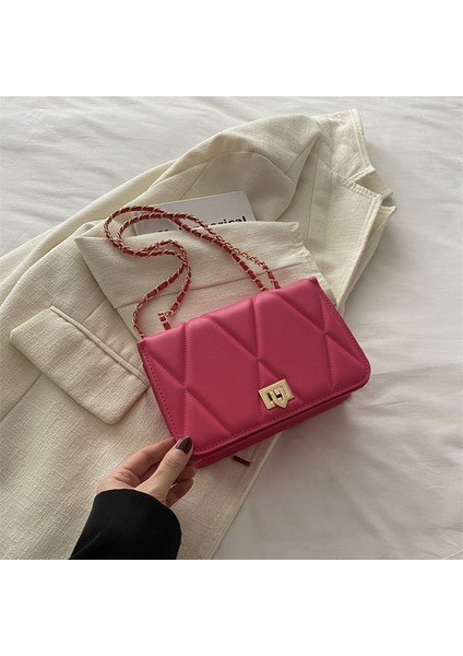 Işlemeli Iplik Zinciri Küçük Kare Çanta 2024 Yeni Stil Moda Basit Crossbody Çanta Kadınlar Için Düz Renk Retro Moda Omuz Çantası (Yurt Dışından)