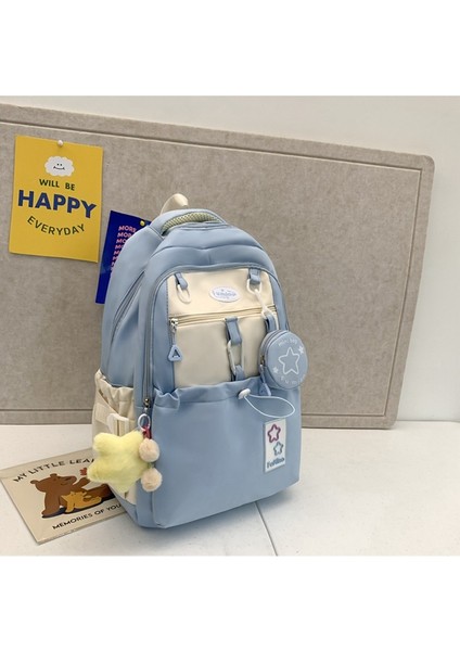 Ilkokul ve Ortaokul Öğrencileri Için Kontrast Renkli Dikişli Hafif Sırt Çantası (Yurt Dışından)