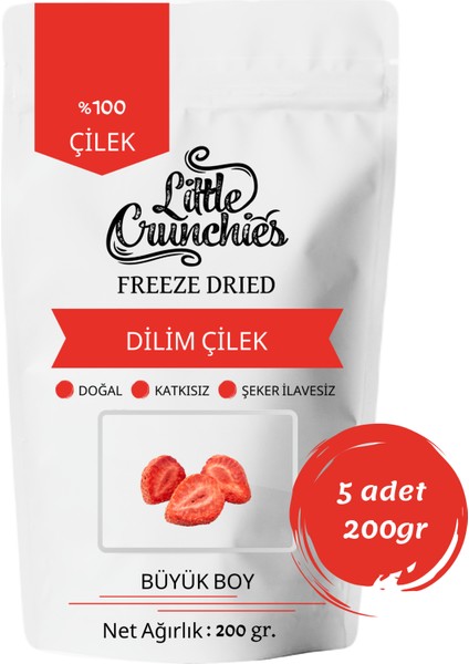 Freeze Dried Dilim Çilek - 1 Kg. - Büyük Boy - Dondurularak Kurutulmuş 5X200 Gr.
