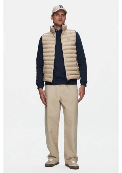 Blume Koyu Bej Fermuarlı ve Cepli Polyester Standard Fit Erkek Yelek