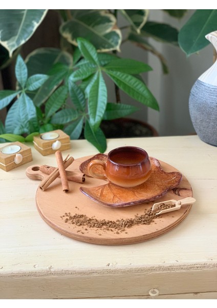 Dekoratif Yaprak Figürlü 1 Kişilik Kahve Fincanı Seti Kabak Yaprağı (Kahvekızıl) fiyatları