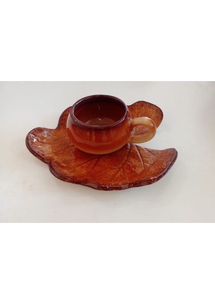 Dekoratif Yaprak Figürlü 1 Kişilik Kahve Fincanı Seti Kabak Yaprağı (Kahvekızıl) fırsatları