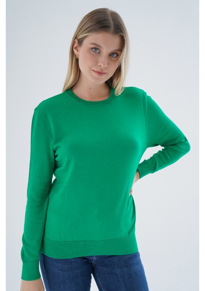 Kadın Yeşil %100 Organik Pamuk Bisiklet Yaka Triko Kazak Bluz TRIST-6101 modelleri