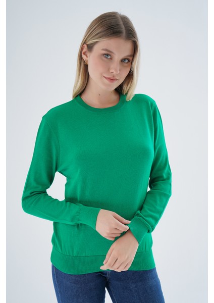 Kadın Yeşil %100 Organik Pamuk Bisiklet Yaka Triko Kazak Bluz TRIST-6101 fırsatları