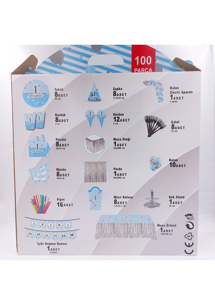 100 1 Yaş Konsept Doğum Günü Party Seti Mavi