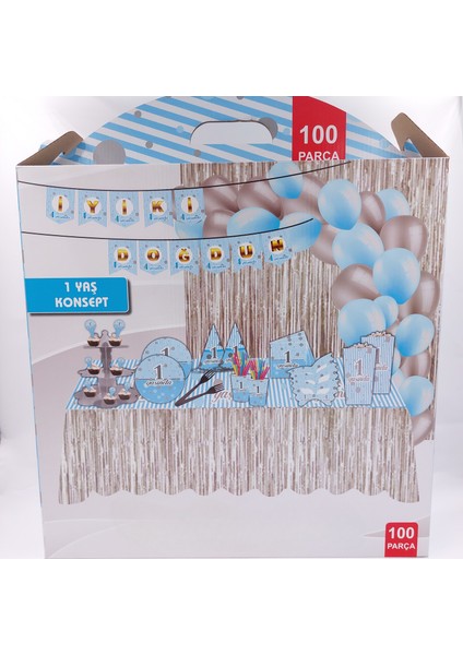 100 1 Yaş Konsept Doğum Günü Party Seti Mavi fiyatları