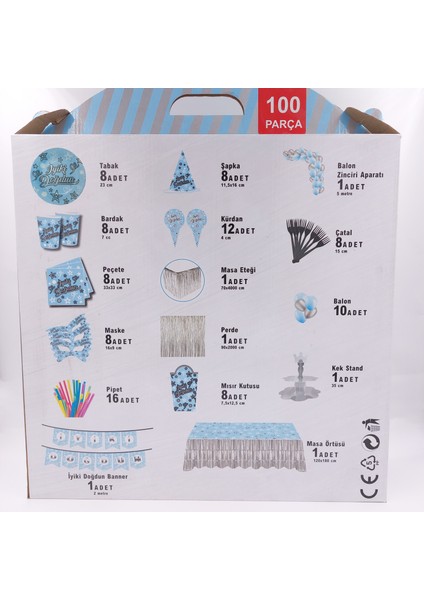 100 Mavi Konsept Doğum Günü Party Seti