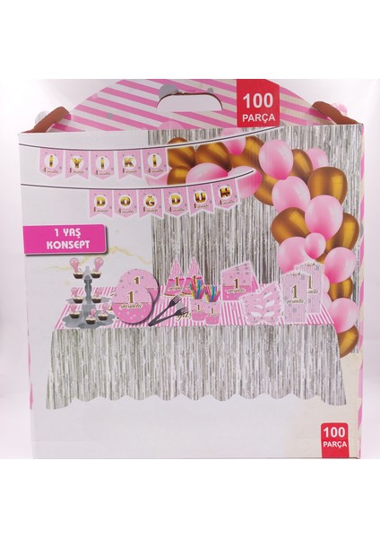 100 1 Yaş Konsept Doğum Günü Party Seti Pembe