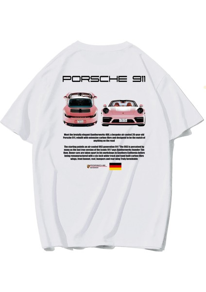 Unisex Oversize Porsche 911 T-Shirt Beyaz