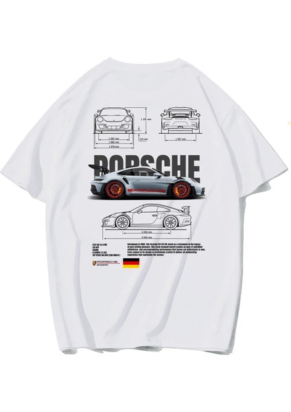 Unisex Oversize 911 Gt3 Rs T-Shirt Beyaz