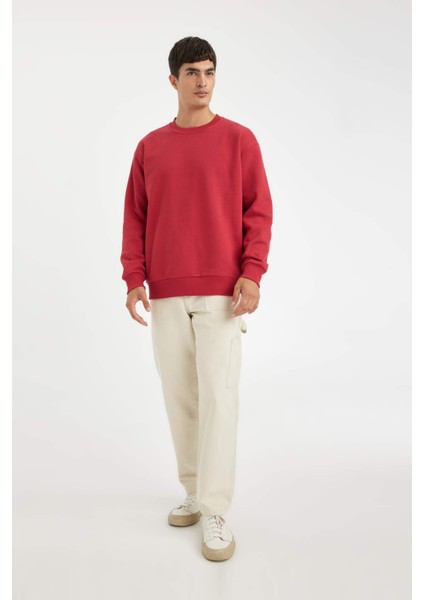 Oversize Geniş Kalıp Bisiklet Yaka Kalın Basic Düz Sweatshirt T5139AZ24AU