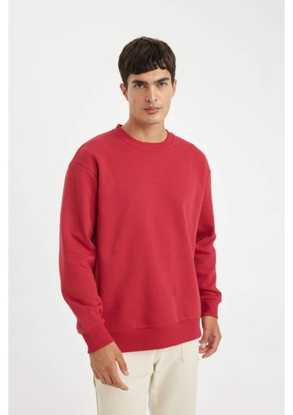 Oversize Geniş Kalıp Bisiklet Yaka Kalın Basic Düz Sweatshirt T5139AZ24AU
