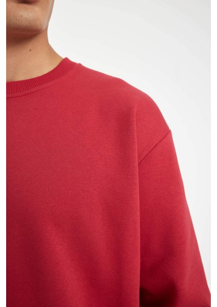 Oversize Geniş Kalıp Bisiklet Yaka Kalın Basic Düz Sweatshirt T5139AZ24AU
