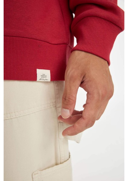 Oversize Geniş Kalıp Bisiklet Yaka Kalın Basic Düz Sweatshirt T5139AZ24AU
