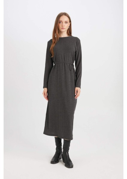 Regular Fit Bürümcük Uzun Kollu Midi Elbise D5024AX24AU