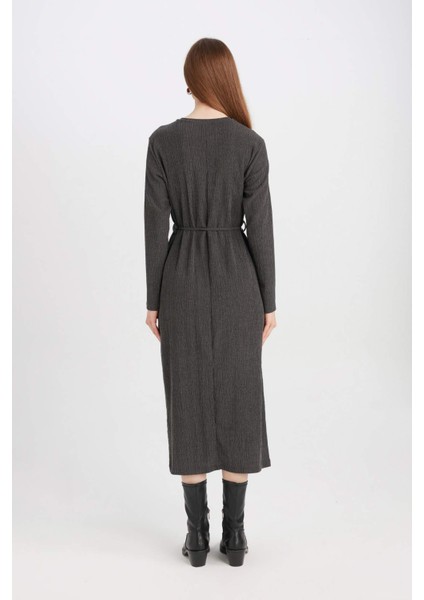 Regular Fit Bürümcük Uzun Kollu Midi Elbise D5024AX24AU fırsatları