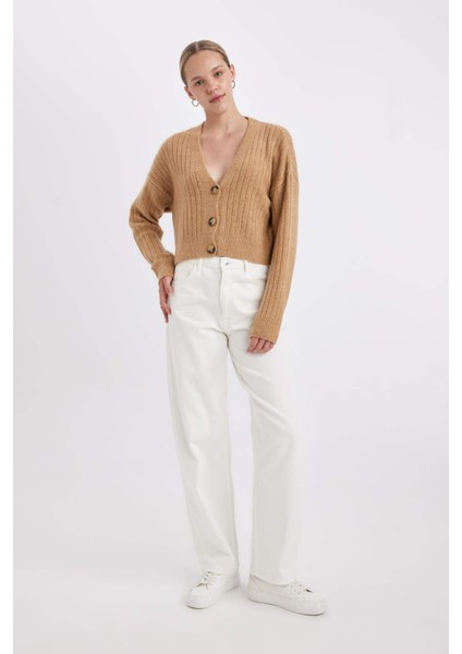 Regular Fit V Yaka Basic Düz Düğmeli Triko Hırka R1389AZ24WN fiyatları