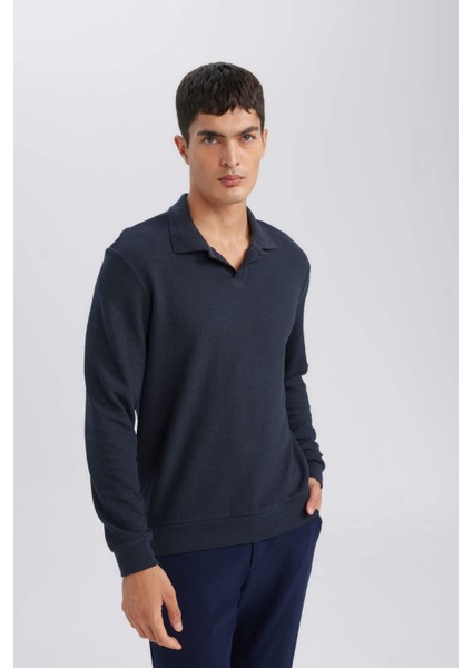 Regular Fit Polo Yaka Jakarlı Triko Sweatshirt A9785AX24AU