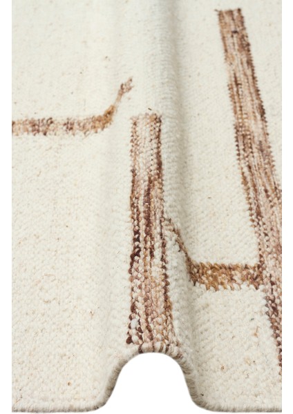 Pune Kilim Pun 05 Ivory Brown El Emeği ile Yeni Zelanda Yünü ile Üretilen Modern El Dokuma Kilim modelleri
