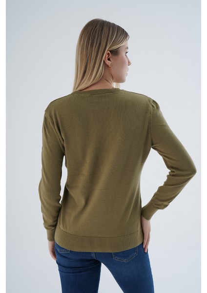 Kadın Olive %100 Organik Pamuk Bisiklet Yaka Triko Kazak TRIST-6101 fiyatları