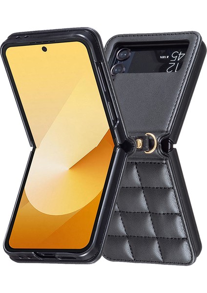 Anti-Düşen Telefon Kılıfı Için Samsung Galaxy Z Flip4 5g Telefon Kılıfı Omuz Askılı Kare Izgara Deri Kapak-Siyah (Yurt Dışından) fiyatları
