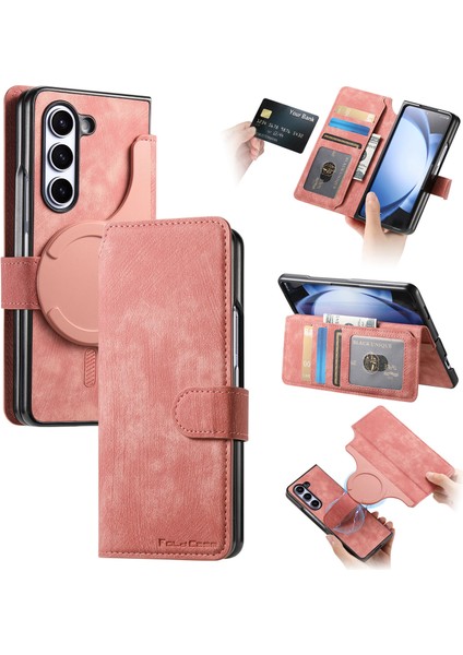 Samsung Galaxy Z Fold5 5g Kılıfı Için Anti-Düşme Telefon Kılıfı Ayrılabilir 2'si 1 Arada Deri Telefon Kapağı-Pembe (Yurt Dışından)