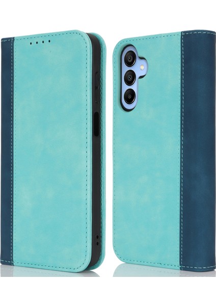 Anti-Düşen Telefon Kılıfı Için Samsung Galaxy A15 5g Kılıf Buzağı Dokusu 3 Kart Yuvaları Renk Ekleme Deri Telefon Kapağı-Açık Mavi + Koyu Mavi (Yurt Dışından)