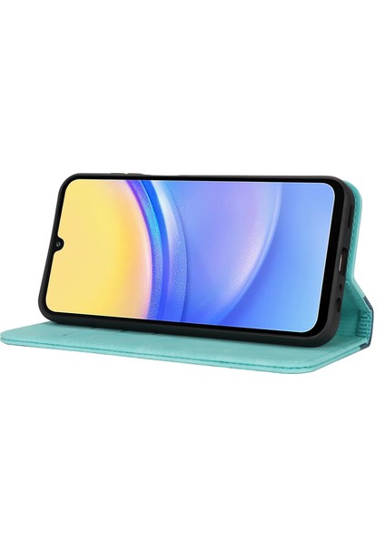 Anti-Düşen Telefon Kılıfı Için Samsung Galaxy A15 5g Kılıf Buzağı Dokusu 3 Kart Yuvaları Renk Ekleme Deri Telefon Kapağı-Açık Mavi + Koyu Mavi (Yurt Dışından)