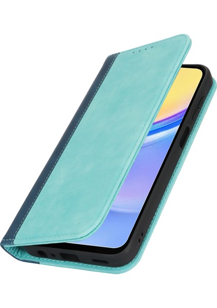 Anti-Düşen Telefon Kılıfı Için Samsung Galaxy A15 5g Kılıf Buzağı Dokusu 3 Kart Yuvaları Renk Ekleme Deri Telefon Kapağı-Açık Mavi + Koyu Mavi (Yurt Dışından)