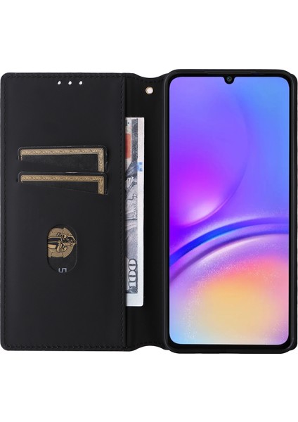 Samsung Galaxy A06 Cüzdan Kılıfı Için Anti-Düşme Telefon Kılıfı Eşkenar Dörtgen Baskılı Deri Telefon Kapağı-Kahverengi (Yurt Dışından)