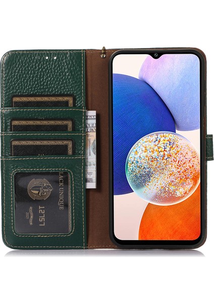 Anti-Düşen Telefon Kılıfı Için Samsung Galaxy M35 5g Durumda Rfıd Engelleme Hakiki Inek Deri Telefon Kapağı-Yeşil (Yurt Dışından)