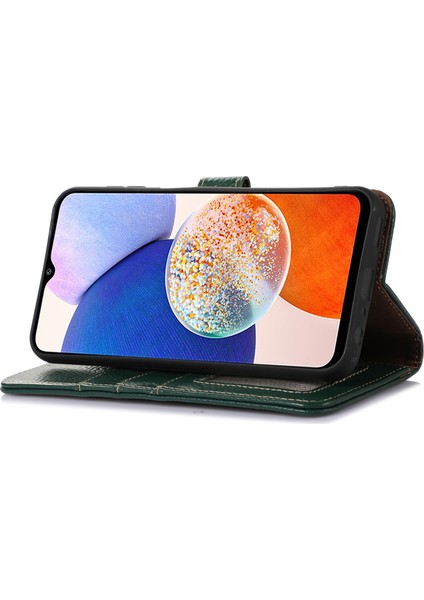 Anti-Düşen Telefon Kılıfı Için Samsung Galaxy M35 5g Durumda Rfıd Engelleme Hakiki Inek Deri Telefon Kapağı-Yeşil (Yurt Dışından)