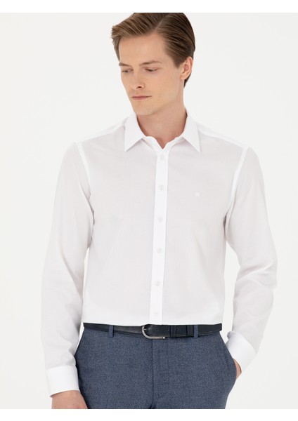 Erkek Beyaz Slim Fit Uzun Kollu Gömlek 50273445-VR013