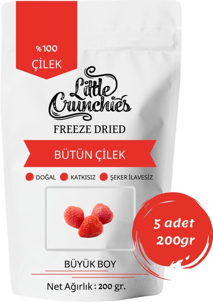 Freeze Dried Bütün Çilek - 1 Kg. - Büyük Boy - Dondurularak Kurutulmuş 5X200 Gr.