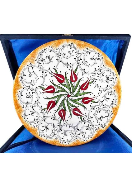Sarı Çerçevede Lale Ve Haliç 25cm Iznik Çini Tabak