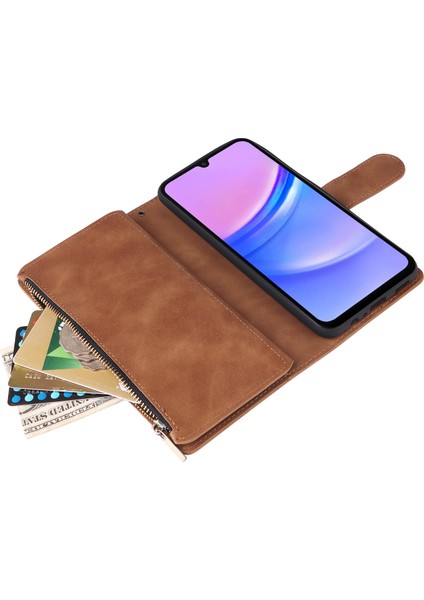 Anti-Düşen Telefon Kılıfı Samsung Galaxy A16 Kılıf Fermuar Cüzdan Çoklu Kart Yuvaları Deri Telefon Kapağı-Kahverengi (Yurt Dışından) indirimleri