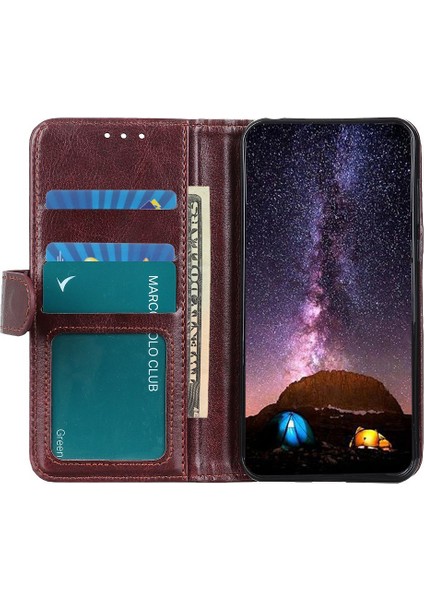 Anti-Düşen Telefon Kılıfı Için Samsung Galaxy A16 Kılıf Crazy Horse Doku Pu Deri Telefon Standı Kapak-Kahverengi (Yurt Dışından)