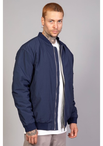 Lacivert Regular Fit /krinkıl Kumaş Içi Kapitone Pilot Erkek Ceket (Ilkbahar-Sonbahar-Kış)