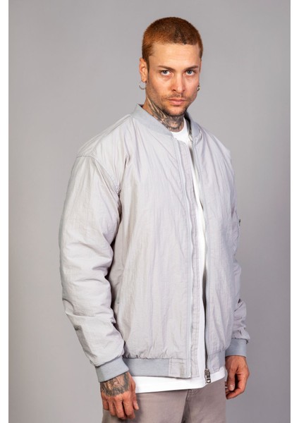Gri Regular Fit /krinkıl Kumaş Içi Kapitone Pilot Erkek Ceket (Ilkbahar-Sonbahar-Kış)