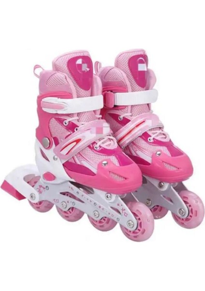 10+ Yaş Paten Ayarlanabilir 2+1 Metal Gövde Alıştırma Pateni Tek Sıra Pembe 4