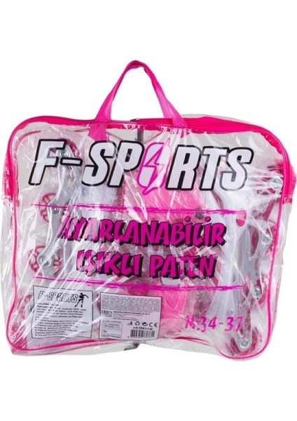 Furkan Toys Pembe F-Sports Pembe Ayarlabilir 2+2 Işıklı Metal Alıştırma Pateni Çanta Çocuk Pateni Tek Sıra 4