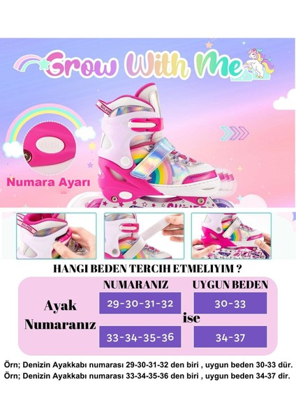 Tek / Çift Sıra Unicorn Işıklı Paten 2+2 Gökkuşağı Kız Çocuk Pateni Silikon Teker,taşıma Çantalı 3