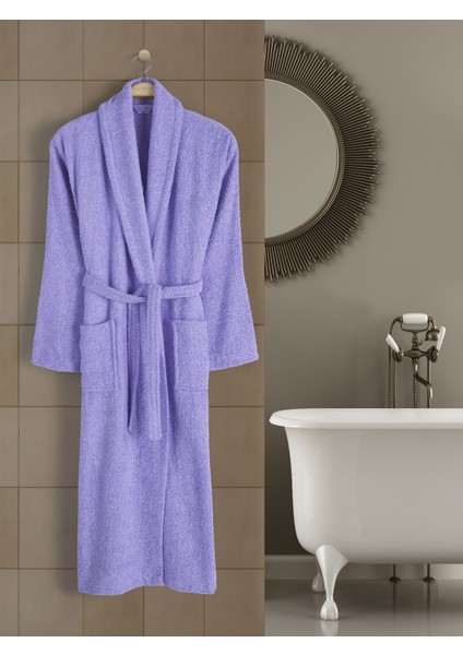 Lila Büyük Beden Şalyaka Cepli Bornoz Pamuklu Hamam Sauna Banyo Battal Kadın Erkek Unisex 3xl 4xl Bornoz