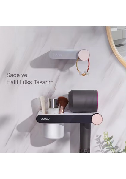 Duvara Yapışkanlı Saç Kurutma Makinesi Tutacağı ve Banyo Düzenleyici