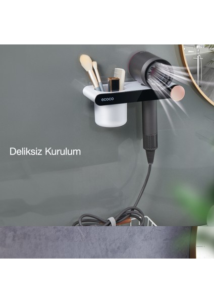 Duvara Yapışkanlı Saç Kurutma Makinesi Tutacağı ve Banyo Düzenleyici