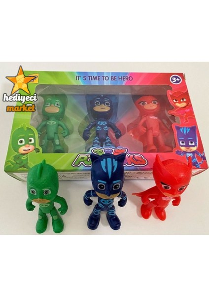 Pjmasks 3'lü Figür Set Pijamaskeliler Catboy Owlette Gekko Oyuncak Figür